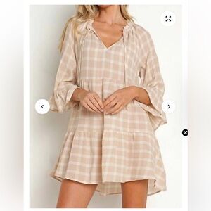 Show Me Your MuMu Beige Plaid Long Sleeve Dress